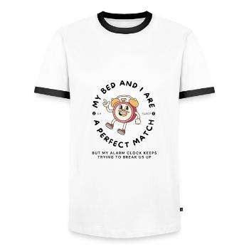 Alarming breakups cartoon - Men's Ringer Shirt - white/black - Front - AI Model Female 172 light (172cm) & AI Model Male 178 dark (178cm)