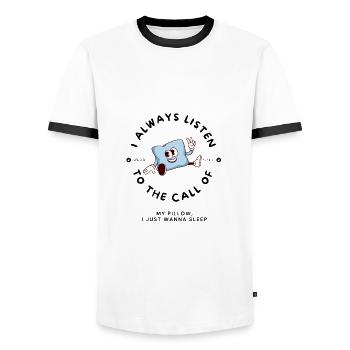 Dessin animé d’appel d’oreiller - T-shirt contrasté Homme - blanc/noir - Devant - AI Model Female 172 light (172cm) & AI Model Male 178 dark (178cm)