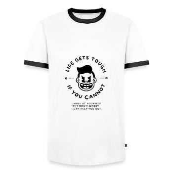 Dessin animé vintage de la vie qui rit - T-shirt contrasté Homme - blanc/noir - Devant - AI Model Female 172 light (172cm) & AI Model Male 178 dark (178cm)