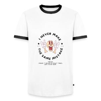 Sure mistakes cartoon - Men's Ringer Shirt - white/black - Front - AI Model Female 172 light (172cm) & AI Model Male 178 dark (178cm)
