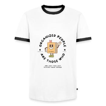 Organisierte Faulheit Karikatur - Männer Kontrast-T-Shirt - Weiß/Schwarz - Vorne - AI Model Female 172 light (172cm) & AI Model Male 178 dark (178cm)
