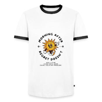 Résolution des regrets dessin animé - T-shirt contrasté Homme - blanc/noir - Devant - AI Model Female 172 light (172cm) & AI Model Male 178 dark (178cm)