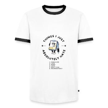 Irony list cartoon - Men's Ringer Shirt - white/black - Front - AI Model Female 172 light (172cm) & AI Model Male 178 dark (178cm)