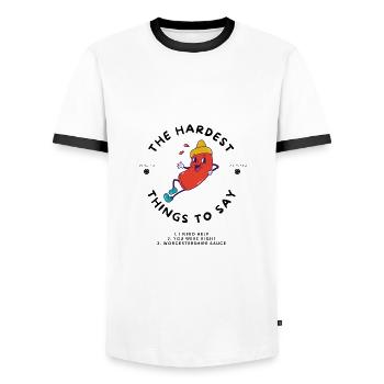 Dessin animé de sauce le plus dur - T-shirt contrasté Homme - blanc/noir - Devant - AI Model Female 172 light (172cm) & AI Model Male 178 dark (178cm)