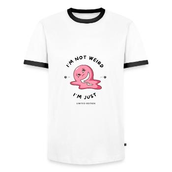 Weird edition cartoon - Men's Ringer Shirt - white/black - Front - AI Model Female 172 light (172cm) & AI Model Male 178 dark (178cm)