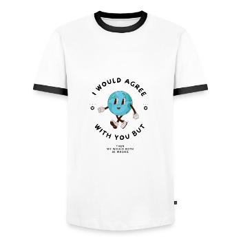 Wrongly agree cartoon - Men's Ringer Shirt - white/black - Front - AI Model Female 172 light (172cm) & AI Model Male 178 dark (178cm)