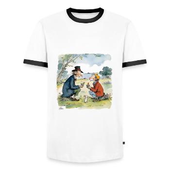 Elder friends together - Men's Ringer Shirt - white/black - Front - AI Model Female 172 light (172cm) & AI Model Male 178 dark (178cm)