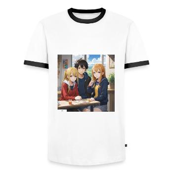 Anime Art Class Friends - Men's Ringer Shirt - white/black - Front - AI Model Female 172 light (172cm) & AI Model Male 178 dark (178cm)