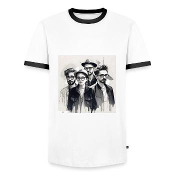 Freunde Tusche Porträt - Männer Kontrast-T-Shirt - Weiß/Schwarz - Vorne - AI Model Female 172 light (172cm) & AI Model Male 178 dark (178cm)