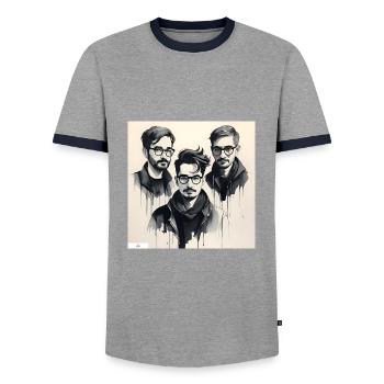 Portrait d’amis à l’encre - T-shirt contrasté Homme - gris/marine  - Devant - AI Model Female 172 light (172cm) & AI Model Male 178 light (178cm)