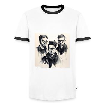 Portrait d’amis à l’encre - T-shirt contrasté Homme - blanc/noir - Devant - AI Model Female 172 light (172cm) & AI Model Male 178 dark (178cm)