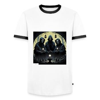 Horror cult friends - Men's Ringer Shirt - white/black - Front - AI Model Female 172 light (172cm) & AI Model Male 178 dark (178cm)