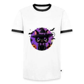 Cute kitten halloween v2 - Men's Ringer Shirt - white/black - Front - AI Model Female 172 light (172cm) & AI Model Male 178 dark (178cm)
