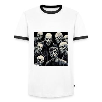 Zombies! Friends? - Men's Ringer Shirt - white/black - Front - AI Model Female 172 light (172cm) & AI Model Male 178 dark (178cm)