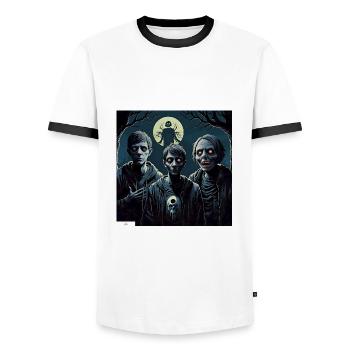 Les amis de la soirée - T-shirt contrasté Homme - blanc/noir - Devant - AI Model Female 172 light (172cm) & AI Model Male 178 dark (178cm)