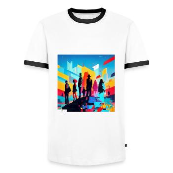 Amis du métavers - T-shirt contrasté Homme - blanc/noir - Devant - AI Model Female 172 light (172cm) & AI Model Male 178 dark (178cm)
