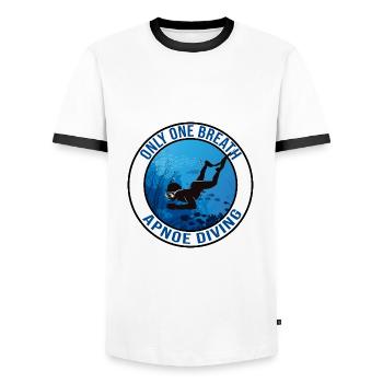 apnoe one breath apnoetauchen apnoe freediving - Men's Ringer Shirt - white/black - Front - AI Model Female 172 light (172cm) & AI Model Male 178 dark (178cm)