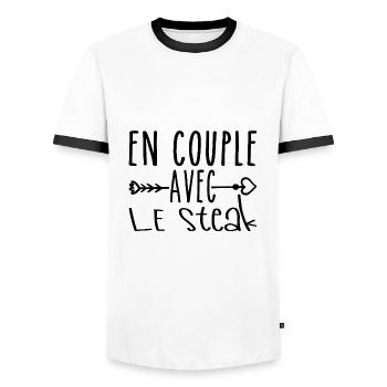 En Couple avec Steak, cadeau Fans de Steak - T-shirt contrasté Homme - blanc/noir - Devant - AI Model Female 172 light (172cm) & AI Model Male 178 dark (178cm)