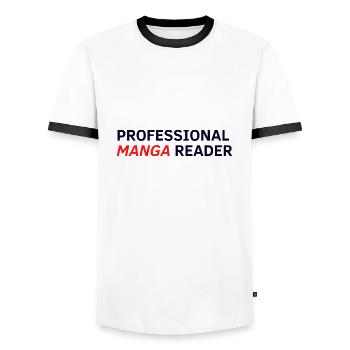 Lecteur de manga professionnel - T-shirt contrasté Homme - blanc/noir - Devant - AI Model Female 172 light (172cm) & AI Model Male 178 dark (178cm)