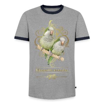Argentinischer Sittich - Männer Kontrast-T-Shirt - Grau/Navy  - Vorne - AI Model Female 172 light (172cm) & AI Model Male 178 light (178cm)
