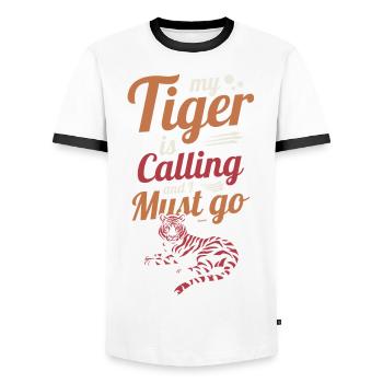Mein Tiger ruft und ich muss los - Männer Kontrast-T-Shirt - Weiß/Schwarz - Vorne - AI Model Female 172 light (172cm) & AI Model Male 178 dark (178cm)