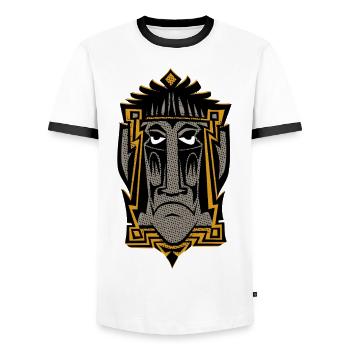Tiki Moai Mask Aloha cool retro guardian spirit - Men's Ringer Shirt - white/black - Front - AI Model Female 172 light (172cm) & AI Model Male 178 dark (178cm)