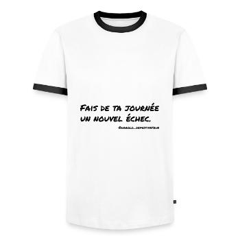 Fais de ta journée... - T-shirt contrasté Homme - blanc/noir - Devant - AI Model Female 172 light (172cm) & AI Model Male 178 dark (178cm)