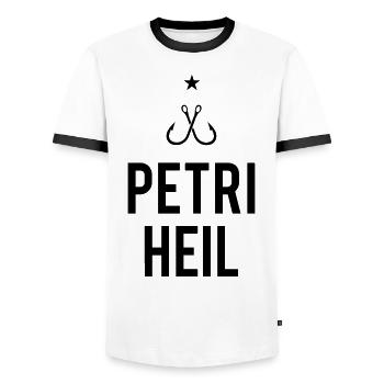 Petri Heil - Männer Kontrast-T-Shirt - Weiß/Schwarz - Vorne - AI Model Female 172 light (172cm) & AI Model Male 178 dark (178cm)