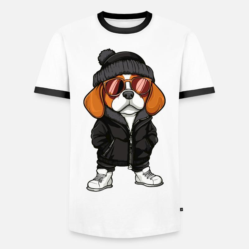 Beagle Dog Cool Comic - Men's Ringer Shirt - white/black