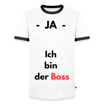Ja - ich bin der Boss - Männer Kontrast-T-Shirt - Weiß/Schwarz - Vorne - AI Model Female 172 light (172cm) & AI Model Male 178 dark (178cm)
