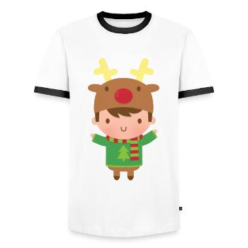 Mignon, noël, garçon, renne - T-shirt contrasté Homme - blanc/noir - Devant - AI Model Female 172 light (172cm) & AI Model Male 178 dark (178cm)