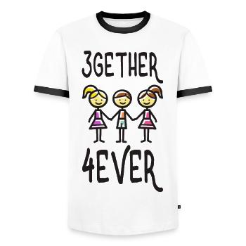 Throuple Liebe Polyamorie Geschenk 3gether 4ever - Männer Kontrast-T-Shirt - Weiß/Schwarz - Vorne - AI Model Female 172 light (172cm) & AI Model Male 178 dark (178cm)