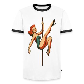 Pole Dance Pole Dancer Redhead Retro 50s - Men's Ringer Shirt - white/black - Front - AI Model Female 172 light (172cm) & AI Model Male 178 dark (178cm)