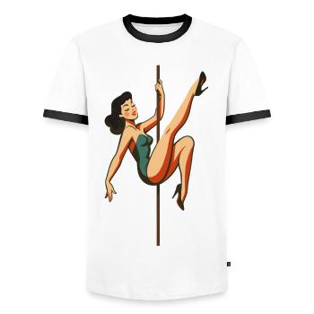 Pole Dance Pole Dancer Black-haired Retro 50s - Men's Ringer Shirt - white/black - Front - AI Model Female 172 light (172cm) & AI Model Male 178 dark (178cm)