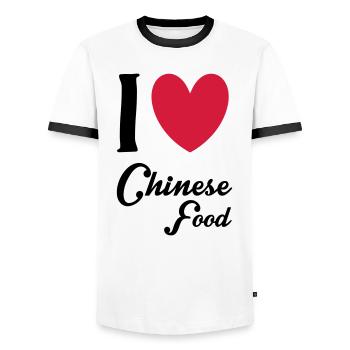Chinese Food - Men's Ringer Shirt - white/black - Front - AI Model Female 172 light (172cm) & AI Model Male 178 dark (178cm)
