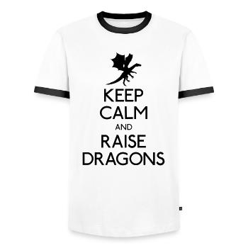 Keep calm dragons - T-shirt contrasté Homme - blanc/noir - Devant - AI Model Female 172 light (172cm) & AI Model Male 178 dark (178cm)