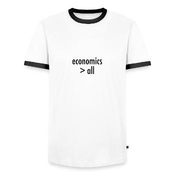 L’économie est meilleure que tout - T-shirt contrasté Homme - blanc/noir - Devant - AI Model Female 172 light (172cm) & AI Model Male 178 dark (178cm)