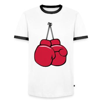 Boxhandschuhe Cartoon Vektor - Männer Kontrast-T-Shirt - Weiß/Schwarz - Vorne - AI Model Female 172 light (172cm) & AI Model Male 178 dark (178cm)