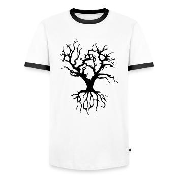 tree_vec_1 de - Männer Kontrast-T-Shirt - Weiß/Schwarz - Vorne - AI Model Female 172 light (172cm) & AI Model Male 178 dark (178cm)
