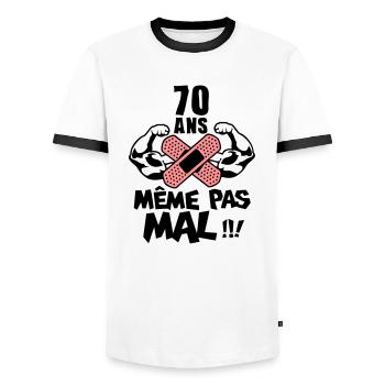 70 ans meme pas mal anniversaire muscle - T-shirt contrasté Homme - blanc/noir - Devant - AI Model Female 172 light (172cm) & AI Model Male 178 dark (178cm)