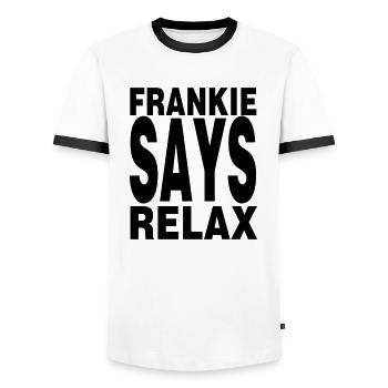 frankie_relax - Men's Ringer Shirt - white/black - Front - AI Model Female 172 light (172cm) & AI Model Male 178 dark (178cm)