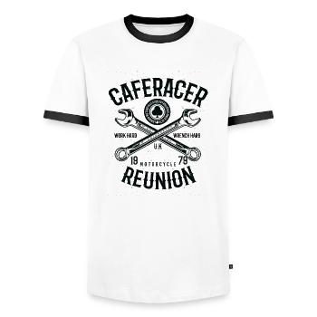 Caferacer Reunion - Männer Kontrast-T-Shirt - Weiß/Schwarz - Vorne - AI Model Female 172 light (172cm) & AI Model Male 178 dark (178cm)