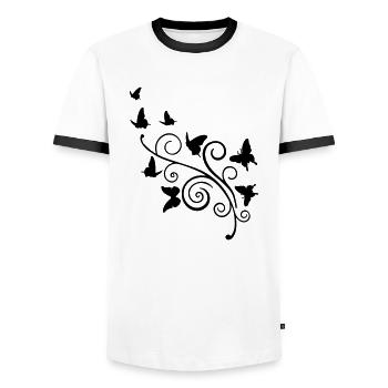swirls art & butterflies - Men's Ringer Shirt - white/black - Front - AI Model Female 172 light (172cm) & AI Model Male 178 dark (178cm)