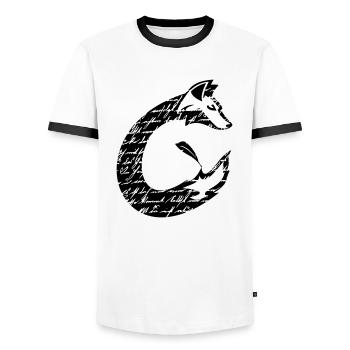 Fuchs font C-shape silhouette, black - Men's Ringer Shirt - white/black - Front - AI Model Female 172 light (172cm) & AI Model Male 178 dark (178cm)