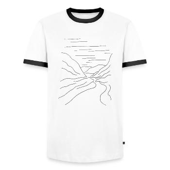 Bergtal mit Fluss - Männer Kontrast-T-Shirt - Weiß/Schwarz - Vorne - AI Model Female 172 light (172cm) & AI Model Male 178 dark (178cm)