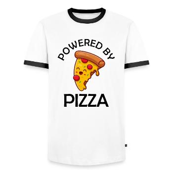 Powered By Pizza Lustiger Pizza Spruch - Männer Kontrast-T-Shirt - Weiß/Schwarz - Vorne - AI Model Female 172 light (172cm) & AI Model Male 178 dark (178cm)