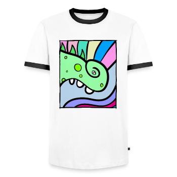 Chamäleon im Farbkasten abstrakt Phantasie - Männer Kontrast-T-Shirt - Weiß/Schwarz - Vorne - AI Model Female 172 light (172cm) & AI Model Male 178 dark (178cm)