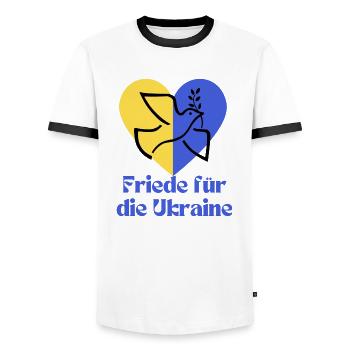 Ukraine Frieden Flagge Taube russland Krieg Peace - Männer Kontrast-T-Shirt - Weiß/Schwarz - Vorne - AI Model Female 172 light (172cm) & AI Model Male 178 dark (178cm)