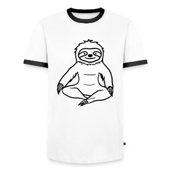 Faultier Yoga Geschenkidee Vektor - Männer Kontrast-T-Shirt - Weiß/Schwarz - Vorne - AI Model Female 172 light (172cm) & AI Model Male 178 dark (178cm)