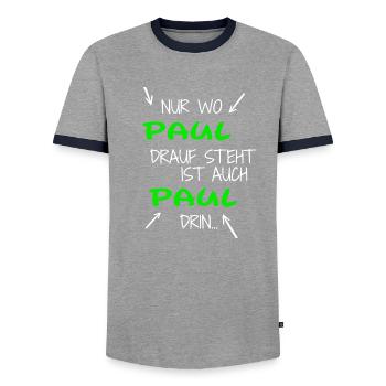 Nur wo Paul drauf steht ist auch Paul drin - Männer Kontrast-T-Shirt - Grau/Navy  - Vorne - AI Model Female 172 light (172cm) & AI Model Male 178 light (178cm)
